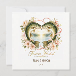 Invitation Mariage de passionné de pêche avec canne et fleurs