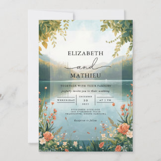 Invitation Mariage de paysage bleu-floral