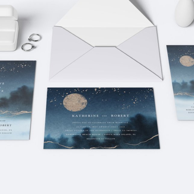 Invitation Mariage de paysage de la nuit bleue (Créateur téléchargé)
