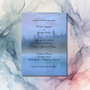 Invitation mariage de paysage forestier bleu poussiéreux