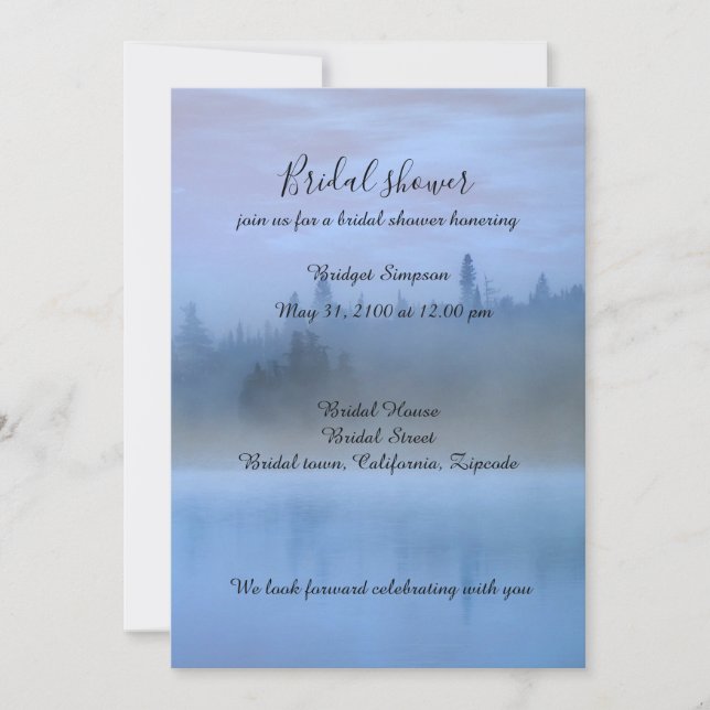 Invitation mariage de paysage forestier bleu poussiéreux (Devant)