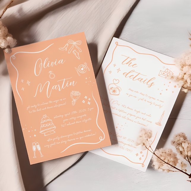 Invitation Mariage de pêche de Doodle amusant dessiné à la ma (Créateur téléchargé)