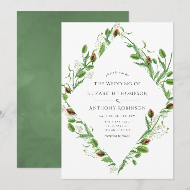 Invitation Mariage de pépites rose aquarelle (Devant / Derrière)