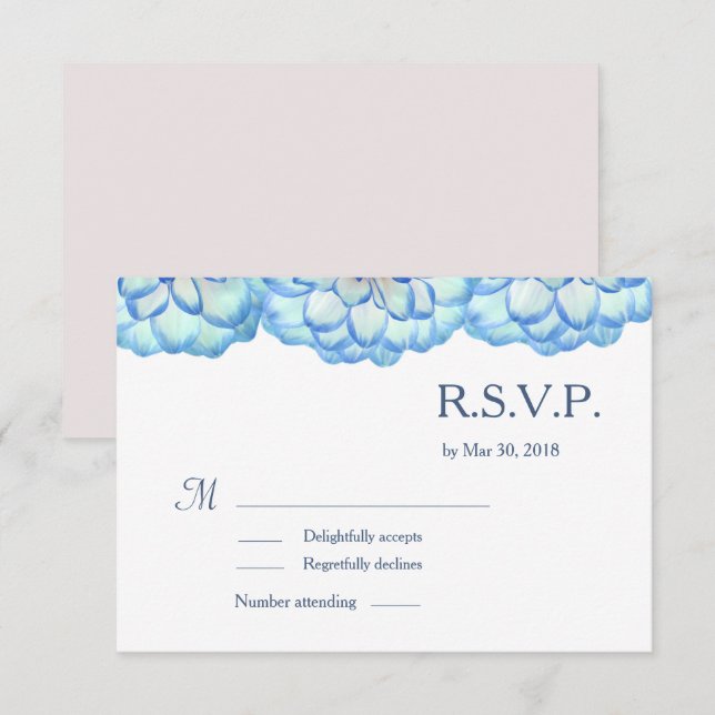Invitation Mariage de pétales bleu floral blanc roux RSVP (Devant / Derrière)