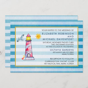 Invitation Mariage de phare à aquarelle rouge