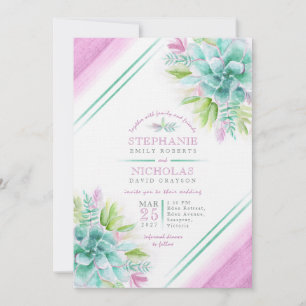 Invitation Mariage de photo couleur d'aquarelle verte violet