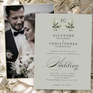 Invitation Mariage de photo de monogramme de branche d'olive