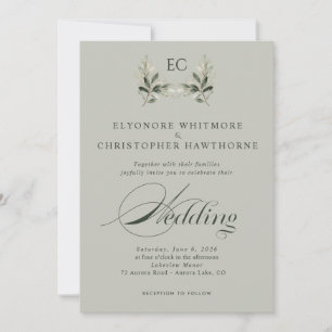 Invitation Mariage de photo de monogramme de branche d'olive