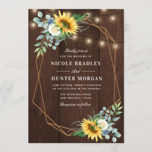 Invitation mariage de pivoine blanche de tournesol en bois ru