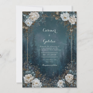 Invitation Mariage de pivoine céleste enchantée de la forêt