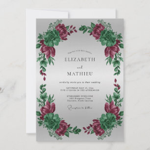 Invitation Mariage de Pivoine Magenta Argent