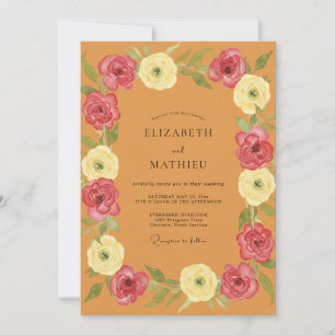 Invitation Mariage de Pivoine Magenta Ocre Botanique