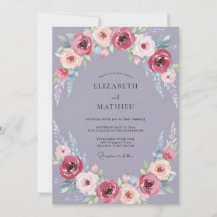 Invitation Mariage de Pivoine Mauve Poussiéreuse au Clair de 