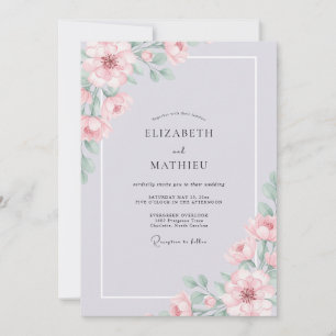 Invitation Mariage de Pivoine Pérywinkle Argenté