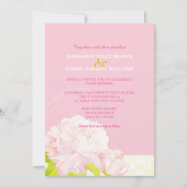 Invitation Mariage de pivoine rose printemps (Devant)