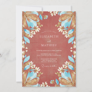Invitation Mariage de Pivoine Turquoise Terracotta