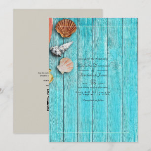 Invitation Mariage de plage avec code QR RSVP Turquoise Rusti