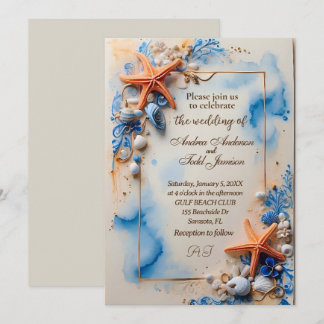 Invitation Mariage de plage bleu Cobalt