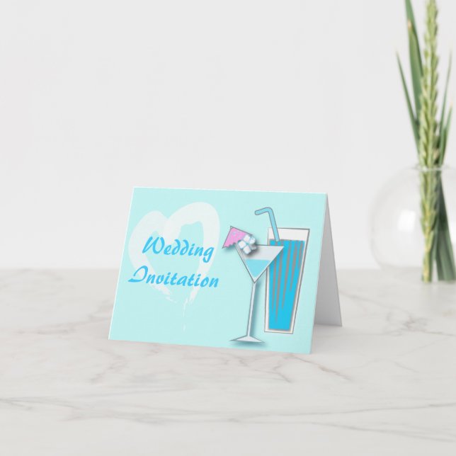 Invitation Mariage de plage bleu d'Hawaï Martini (Devant)