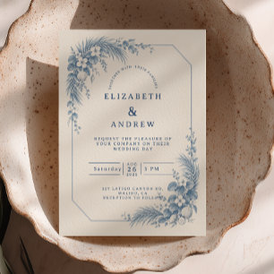Invitation Mariage de plage botanique bleu poussiéreux