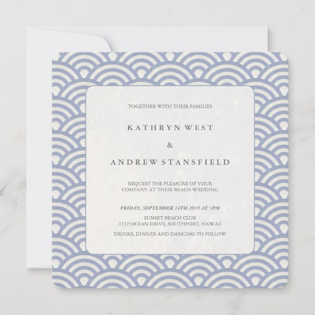 Invitation Mariage de plage Chic doux violet Seigaiha Waves (Devant)