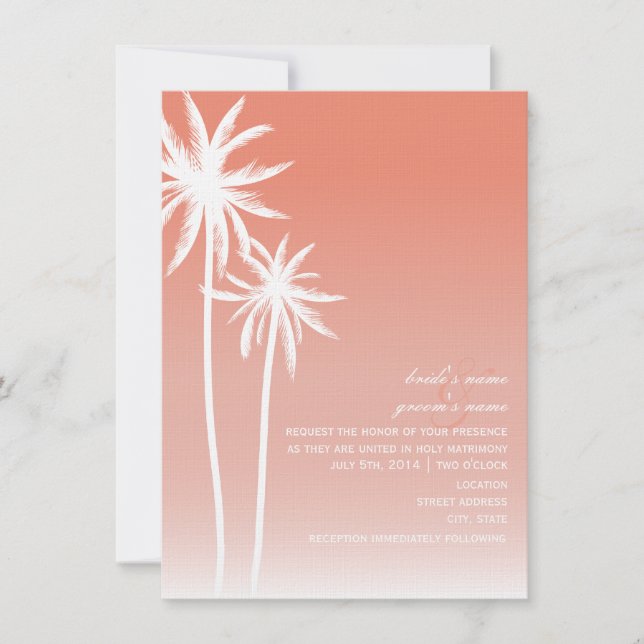 Invitation Mariage de plage Coral Ombré Palm Trees (Devant)