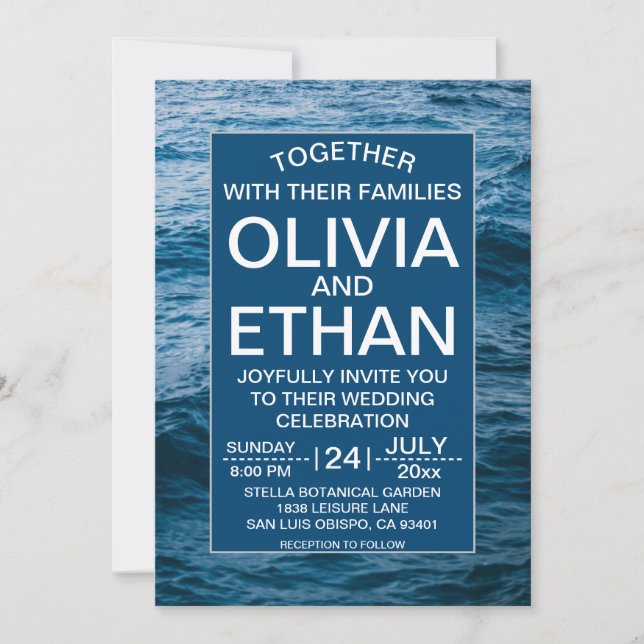 Invitation Mariage de plage côtier bleu marine élégant (Devant)