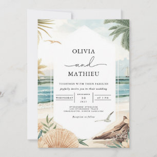 Invitation Mariage de plage d'aquarelle côtière
