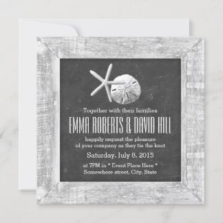 Invitation Mariage de plage de coquillages en bois rustique