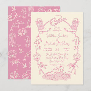 Invitation Mariage de plage de Cowboy sur la côte tropicale d