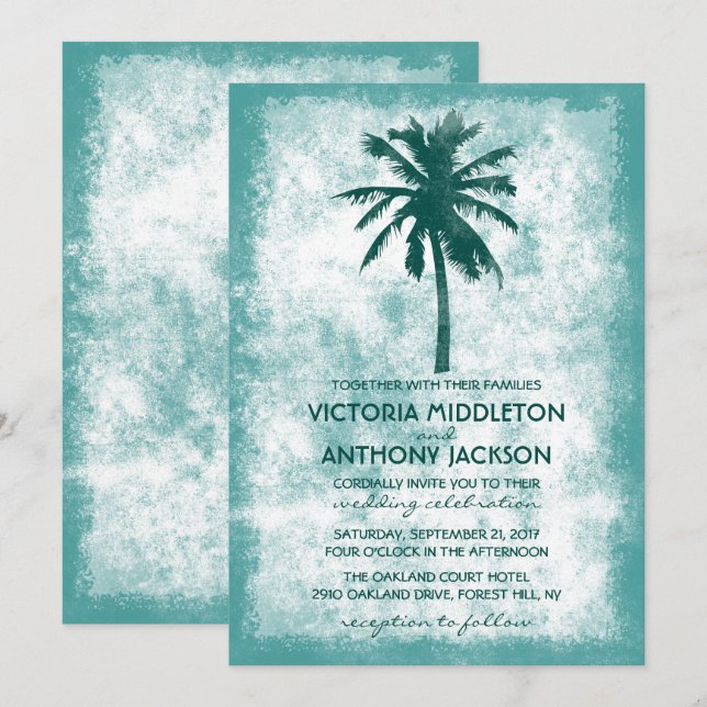 Invitation Mariage de plage de palmiers tropicaux (Devant / Derrière)
