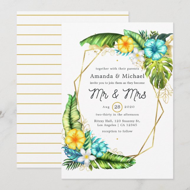 Invitation Mariage de plage d'été géométrique Aloha Tropical (Devant / Derrière)