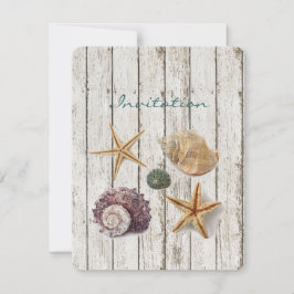 Invitation mariage de plage élégant bois coquillages