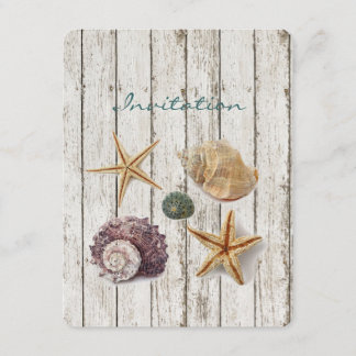 Invitation mariage de plage élégant bois coquillages
