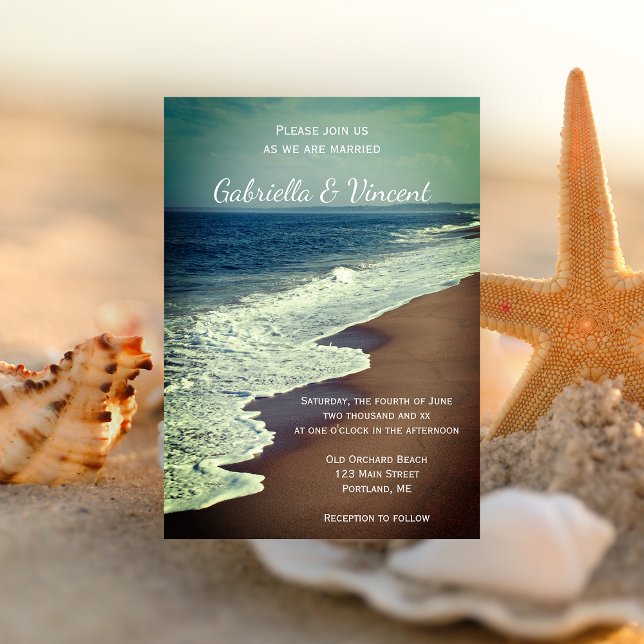 Invitation Mariage de plage et de plage (Invite guests to your destination marriage ceremony with the Ocean and Beach Wedding Invitation.)
