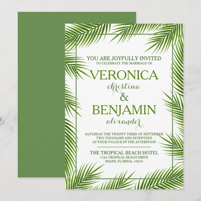 Invitation Mariage de plage Feuille de palme tropical (Devant / Derrière)