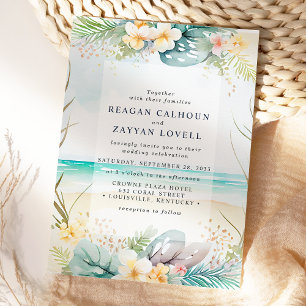 Invitation Mariage de plage floral aquarelle sarcelle