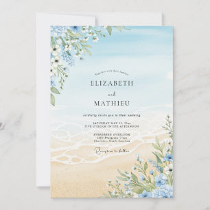 Invitation Mariage de plage floral bleu ciel