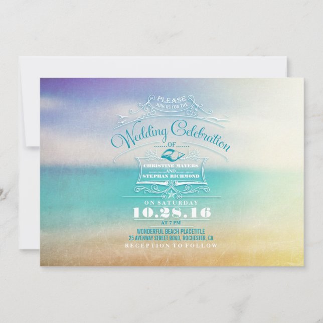 Invitation Mariage de plage moderne invitation- mer bleue tro (Devant)