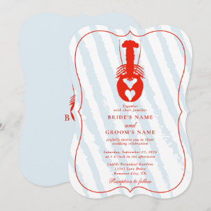 Invitation Mariage de plage nautique rayures bleues cœur de h