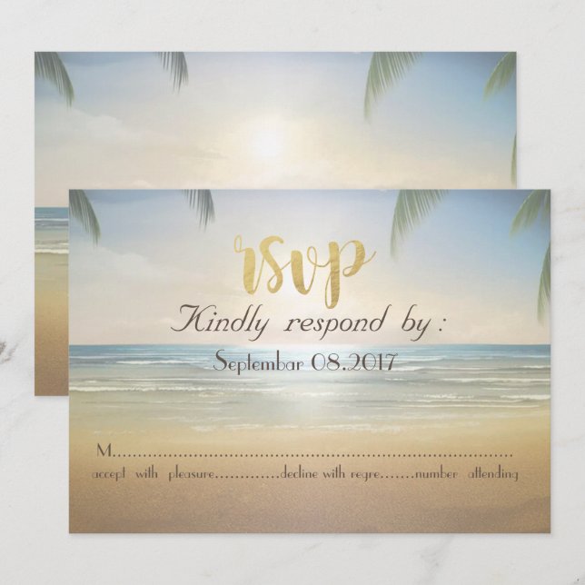 Invitation Mariage de plage Palms Sunset Beach  RSVP (Devant / Derrière)
