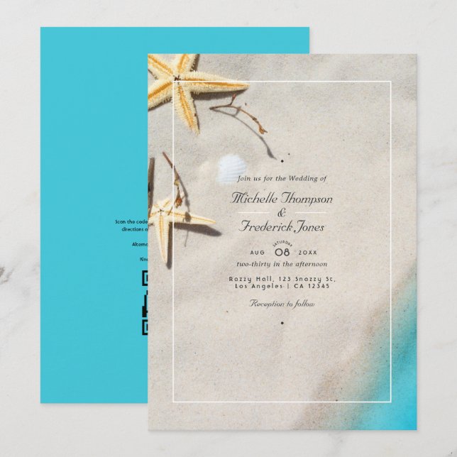 Invitation Mariage de plage QR Code RSVP Eté (Devant / Derrière)