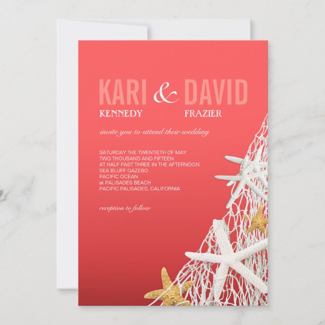 Invitation Mariage de plage Starfish Netting| corail (Devant)