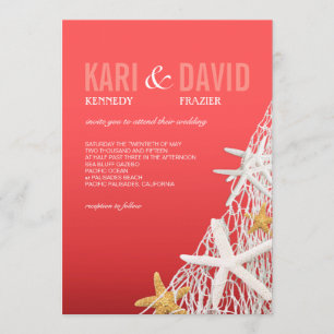 Invitation Mariage de plage Starfish Netting corail