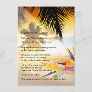 Invitation Mariage de plage Sunset Palm Trees Bird of Paradis