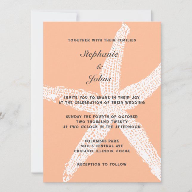 Invitation Mariage de plage Tropical blanc de poisson Starfis (Devant)