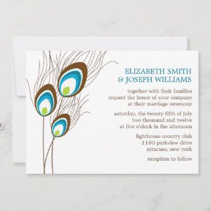 Invitation Mariage de plumes de paquetage Turquoise