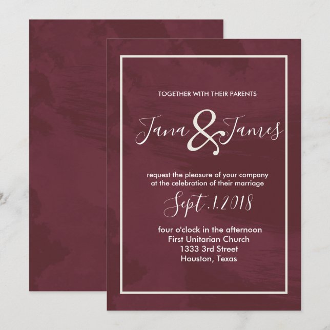 Invitation Mariage de poche Bourgogne et Parties scintillant  (Devant / Derrière)