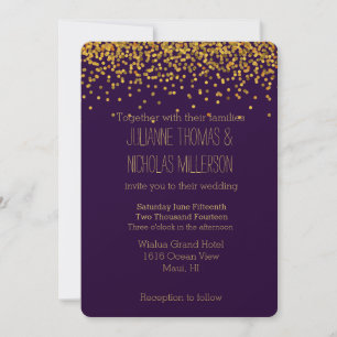 Invitation Mariage de points Confetti Gold et Purple