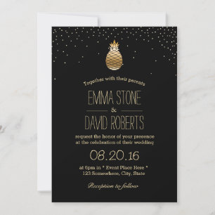 Invitation Mariage de points d'ananas et de confetti en or mo